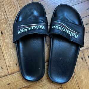 Black Balenciaga Bernie Sanders Logo Leather Slides EU37